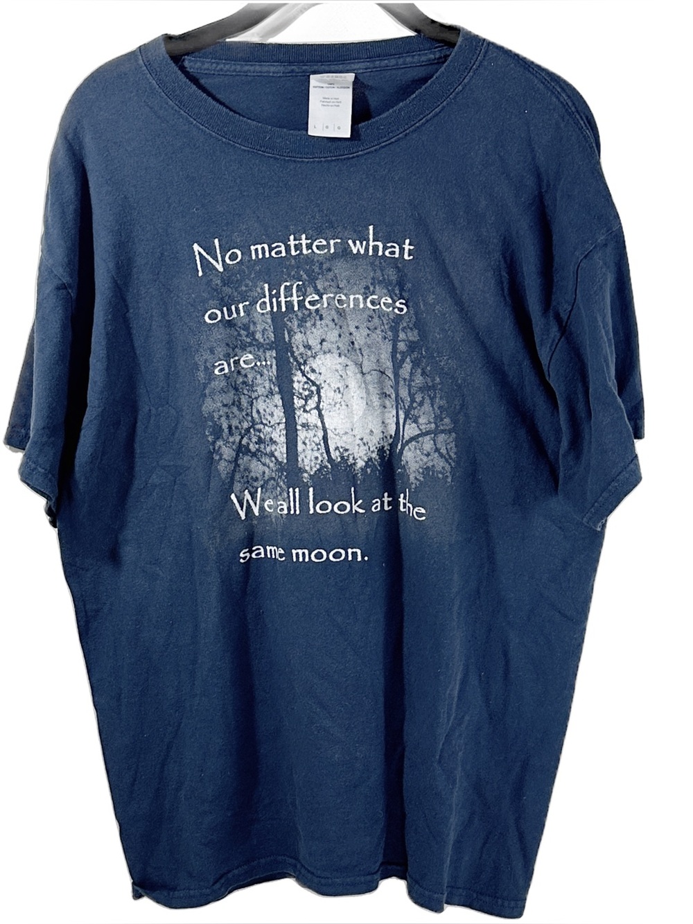 Gildan Navy Blue Graphic Moon Quote Tee Size Large